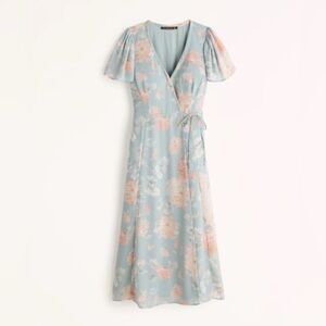 Abercrombie & Fitch Floral Midi Dress in Light Blue and Peach (XS Petite)